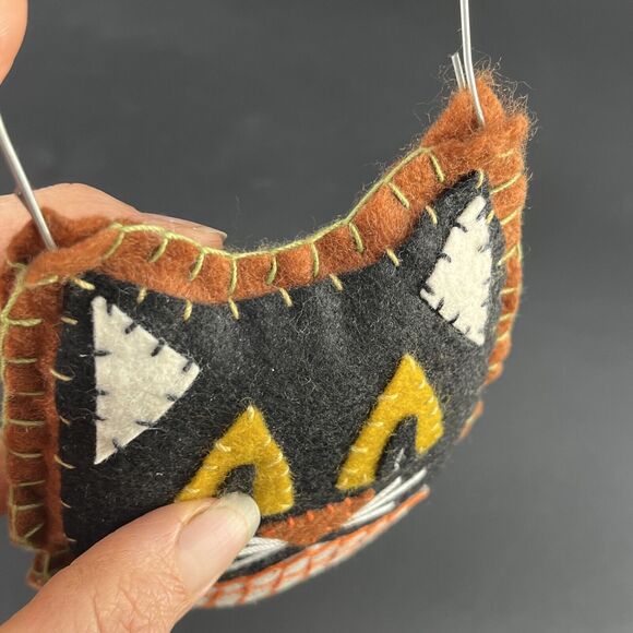 Halloween Felt Black Cat Wall Door Hanging Ornament Hand Stitched Folk Art - Picture 8 of 13